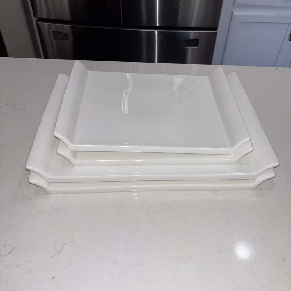 World Market Modern White Porcelain Flared Rim Platter Set - 4 Pieces